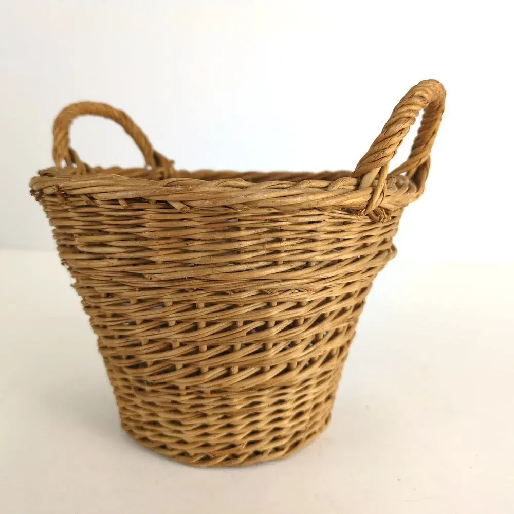Vintage Wicker Rattan Double Handle Small Basket, 4.5